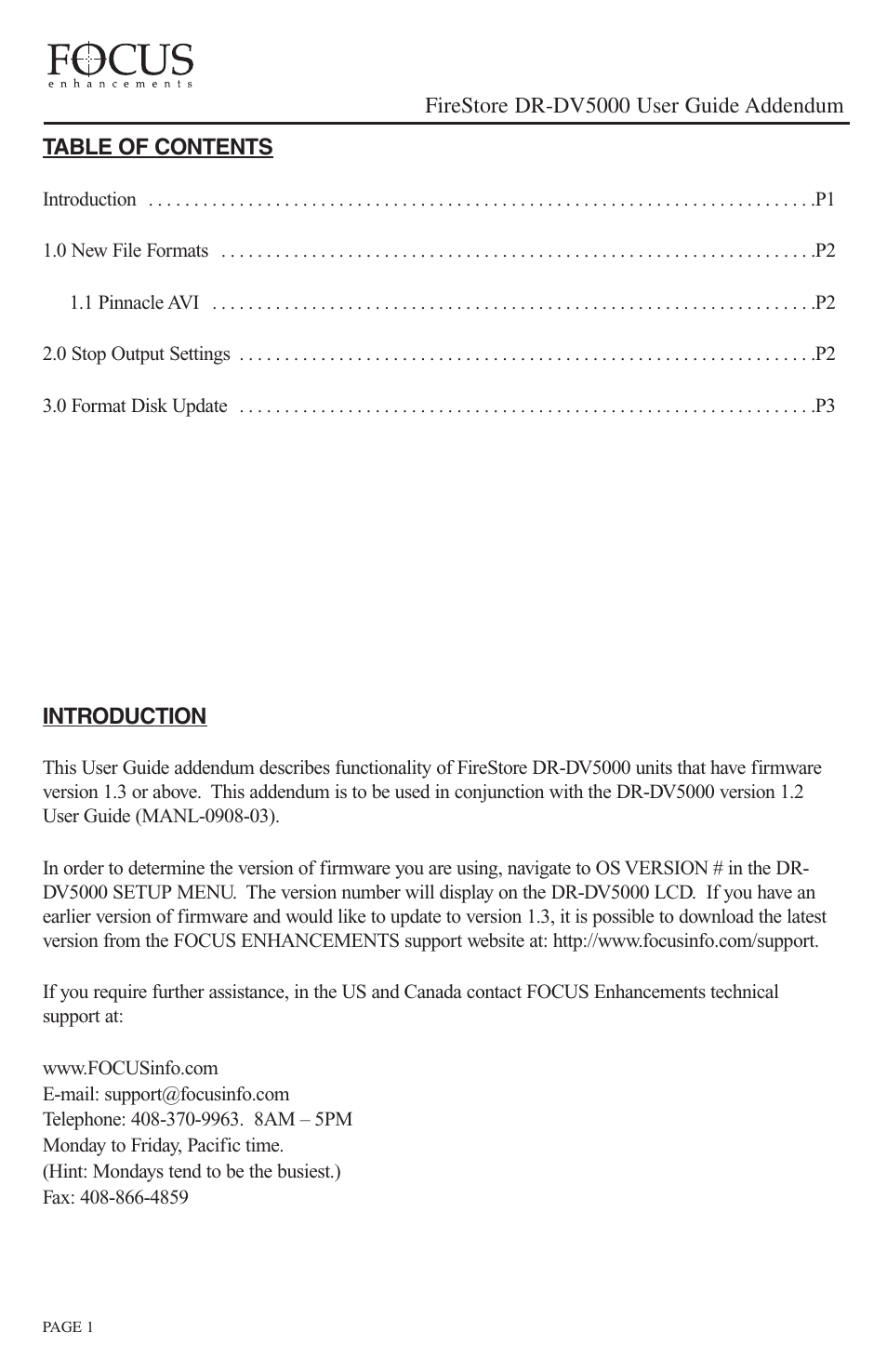 Introduction | FOCUS Enhancements DR-DV5000 User Manual | Page 2 / 4