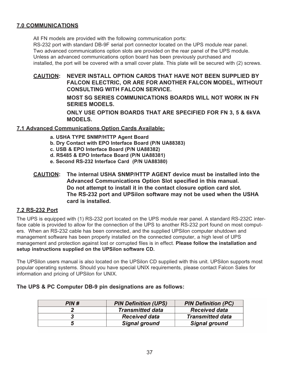 Falcon RACKMOUNT UPS PLUS FN4KRM-2TX User Manual | Page 37 / 44