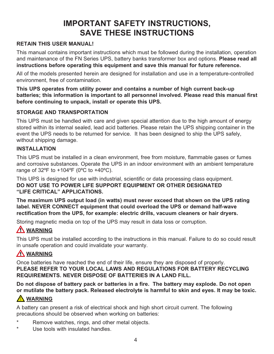 Falcon RACKMOUNT UPS PLUS FN4KRM-2TX User Manual | Page 4 / 44