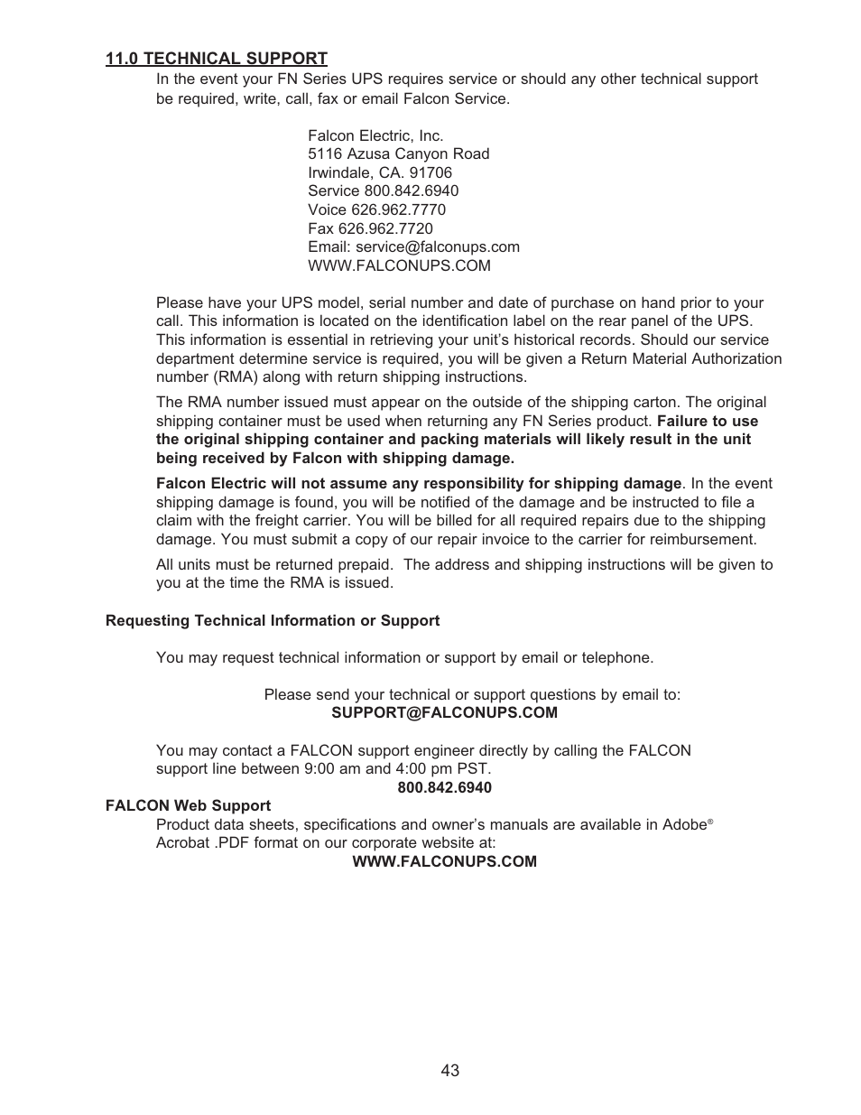 Falcon RACKMOUNT UPS PLUS FN4KRM-2TX User Manual | Page 43 / 44