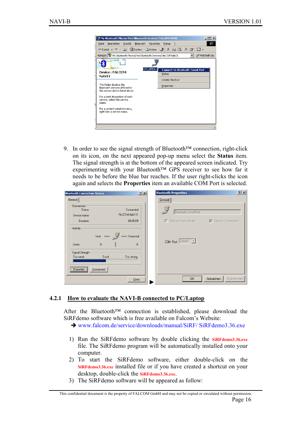 How to evaluate the navi-b connected to pc/laptop, In the section, The sub-point | Falcon NAVI-B User Manual | Page 16 / 25