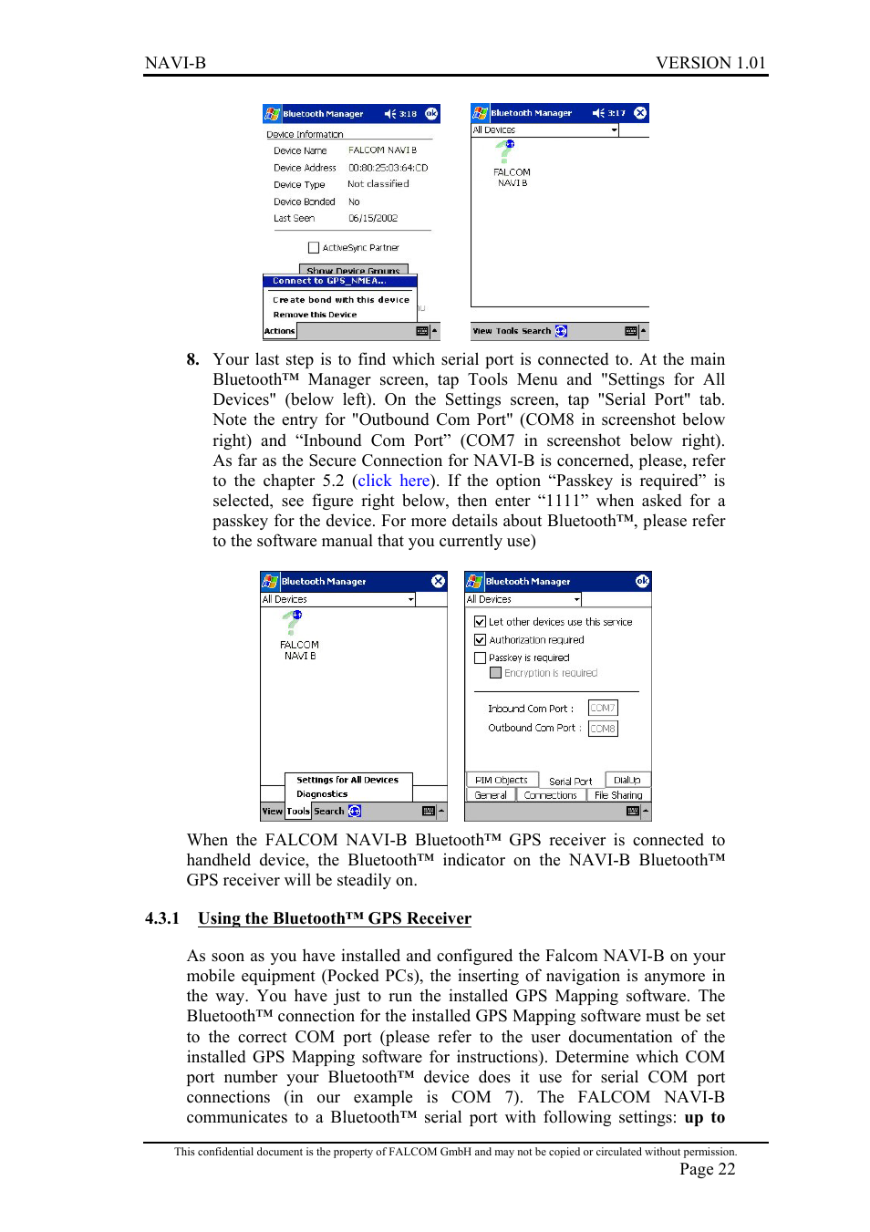 Using the bluetooth™ gps receiver | Falcon NAVI-B User Manual | Page 22 / 25
