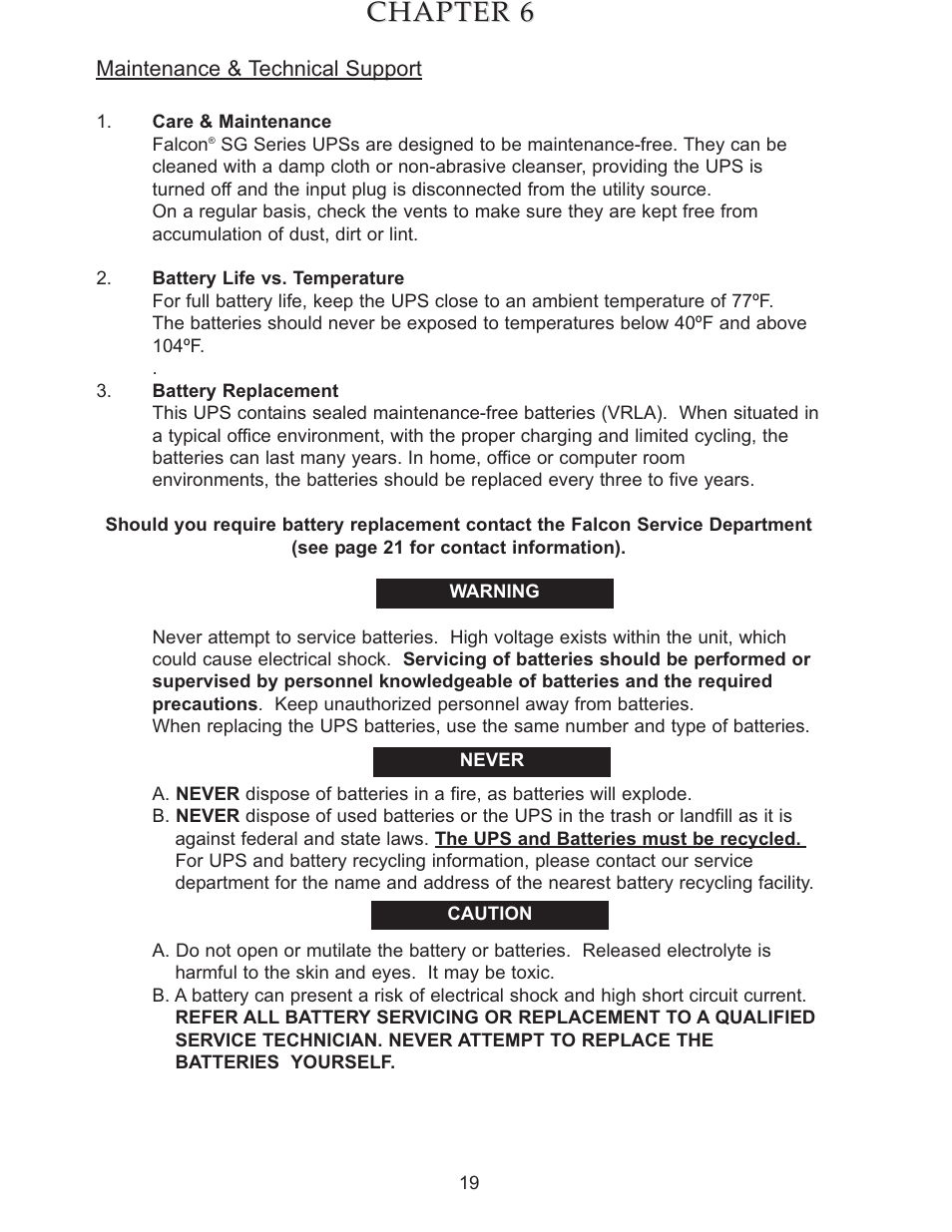 Chapter, Chapter 6 6 | Falcon SG2K-1T User Manual | Page 21 / 26