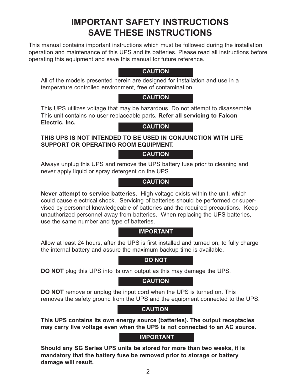 Falcon SG2K-1T User Manual | Page 4 / 26