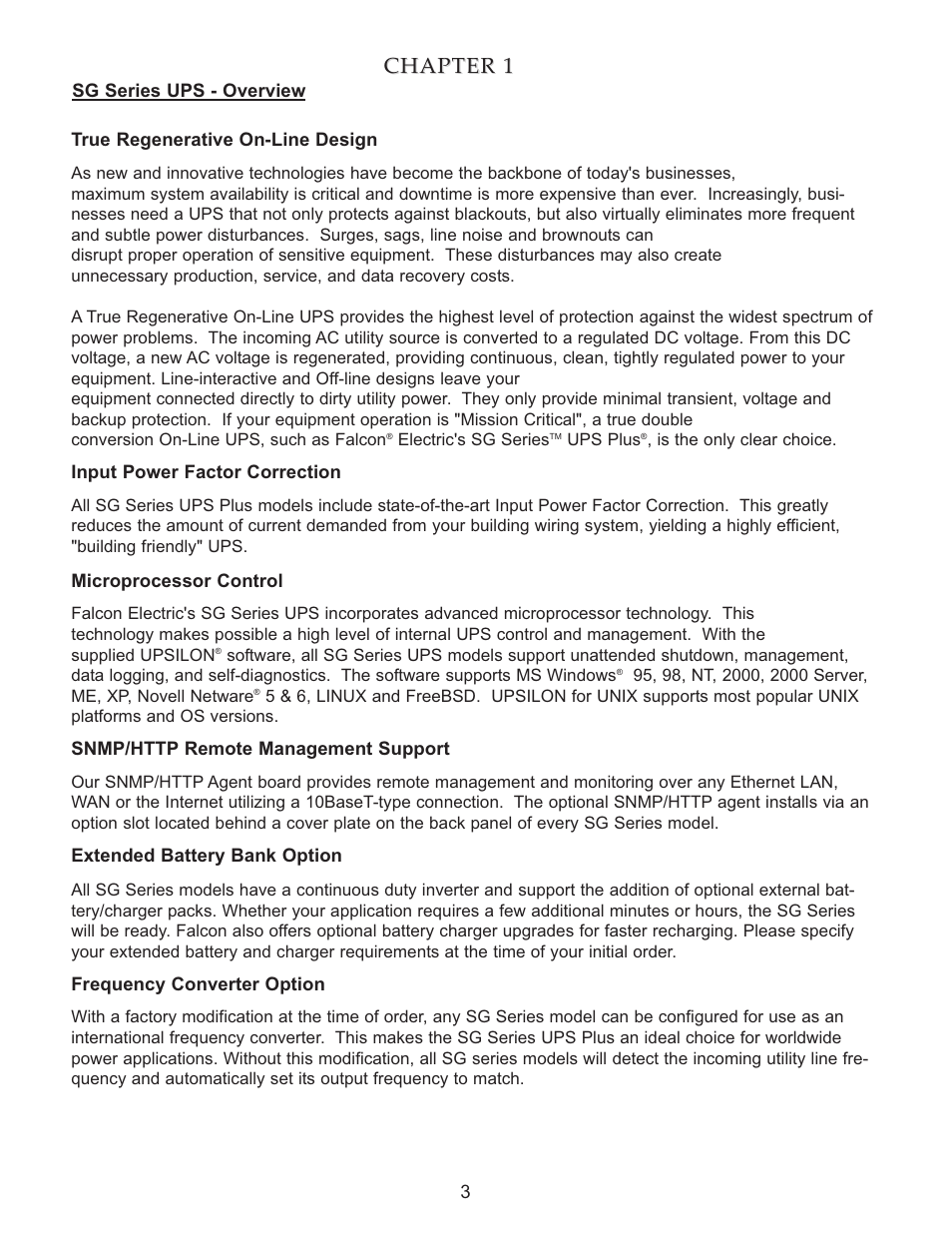 Chapter, Chapter 1 1 | Falcon SG2K-1T User Manual | Page 5 / 26