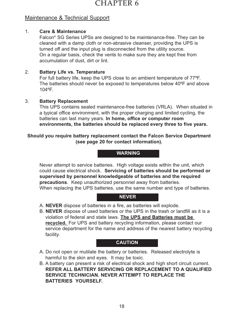 Chapter, Chapter 6 6 | Falcon RACKMOUNT SG SERIES UPS PLUS SG1KRM-1TU User Manual | Page 20 / 24