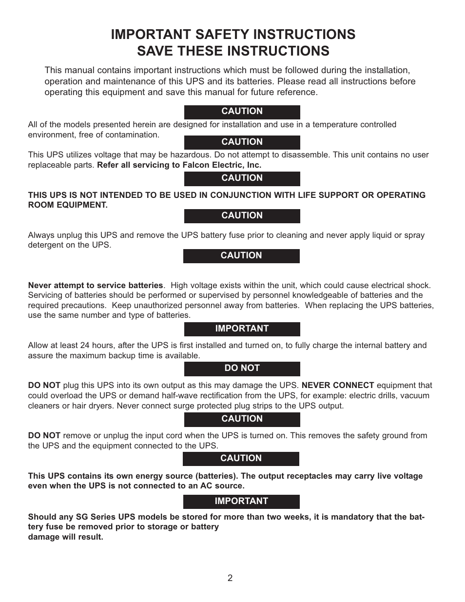 Falcon RACKMOUNT SG SERIES UPS PLUS SG1KRM-1TU User Manual | Page 4 / 24