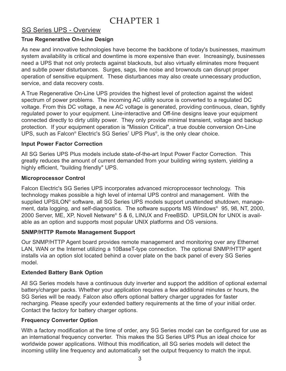 Chapter, Chapter 1 1 | Falcon RACKMOUNT SG SERIES UPS PLUS SG1KRM-1TU User Manual | Page 5 / 24