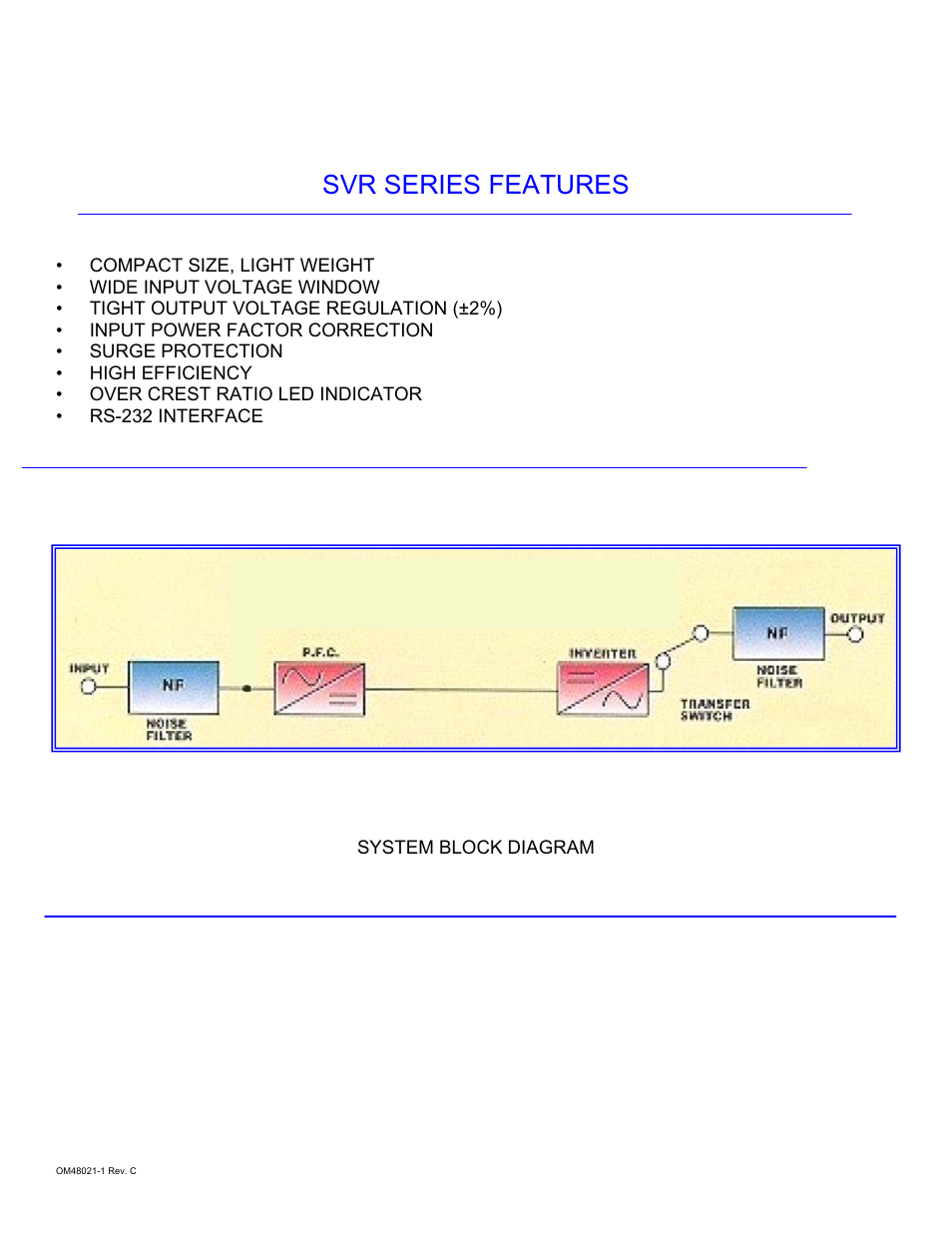 Svr series features | Falcon SVR2K-2T User Manual | Page 2 / 13