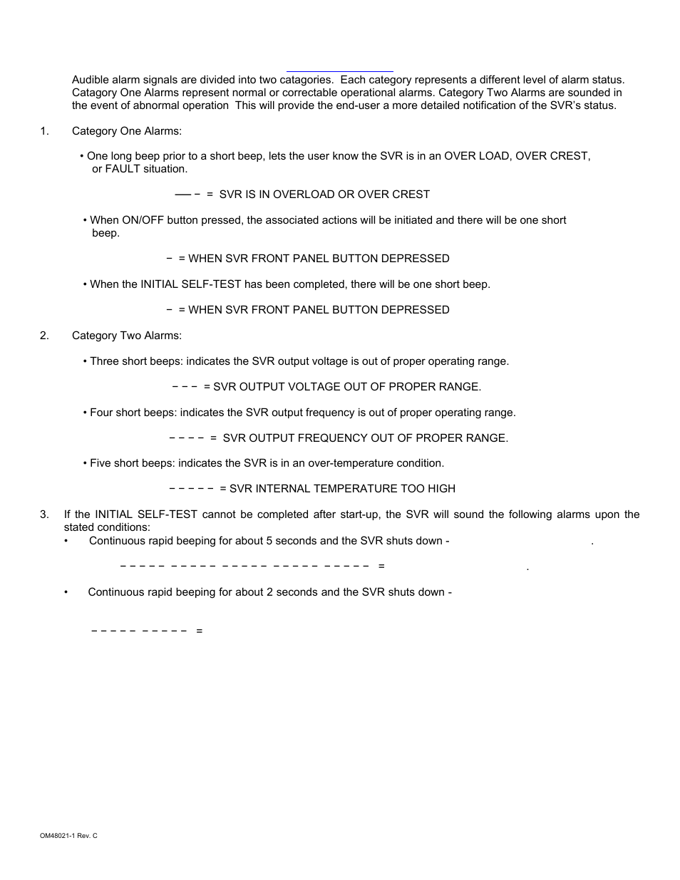 Audiable alarms | Falcon SVR2K-2T User Manual | Page 7 / 13