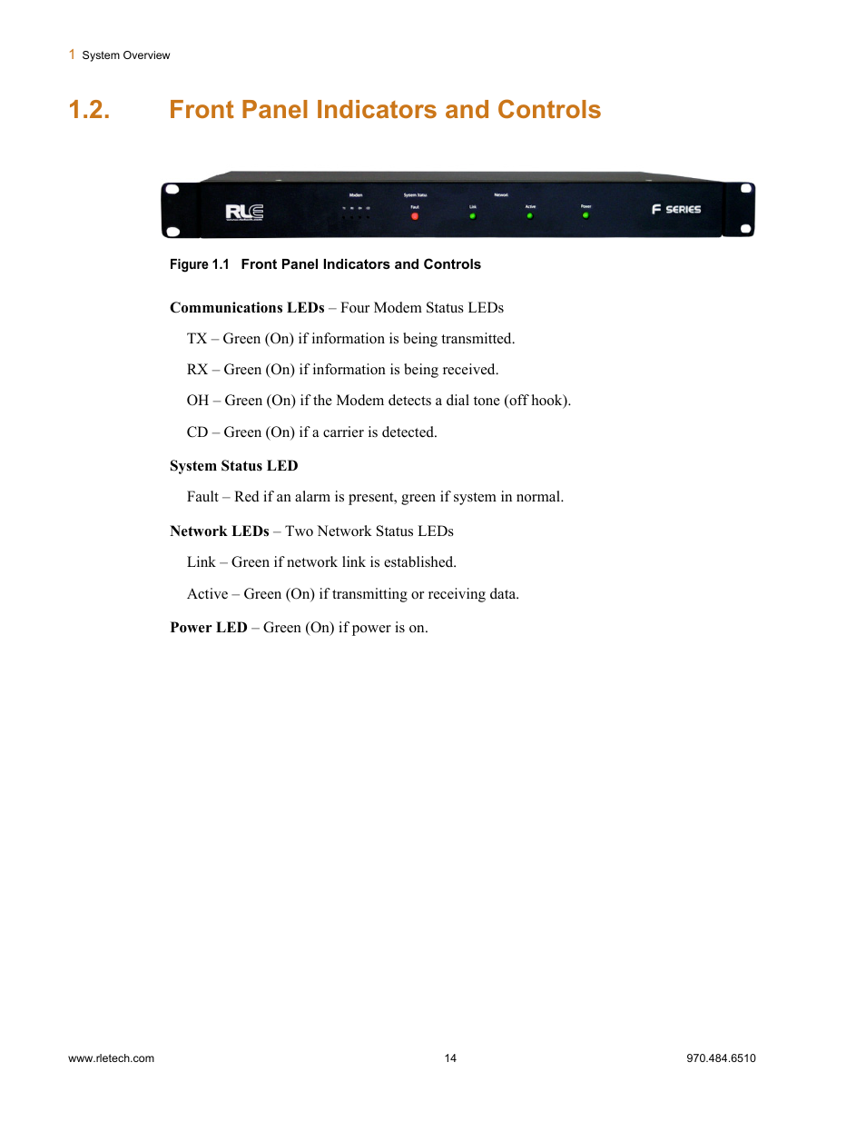 Front panel indicators and controls, Figure 1.1 front pan | Falcon F3400 User Manual | Page 14 / 94