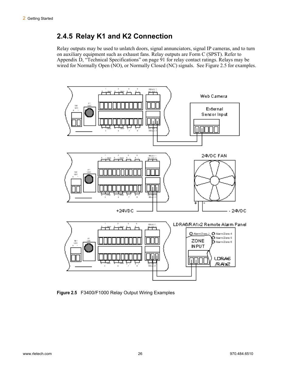 5 relay k1 and k2 connection, Relay k1 and k2 connection | Falcon F3400 User Manual | Page 26 / 94