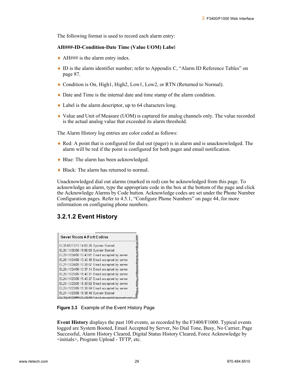 2 event history, Event history | Falcon F3400 User Manual | Page 29 / 94