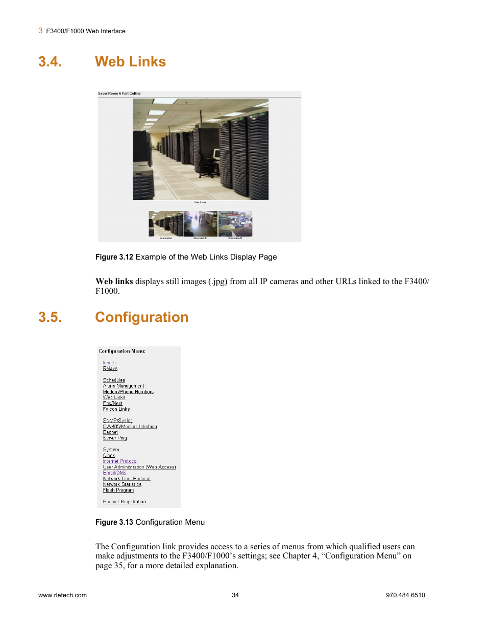 Web links, Configuration, Web links configuration | Falcon F3400 User Manual | Page 34 / 94