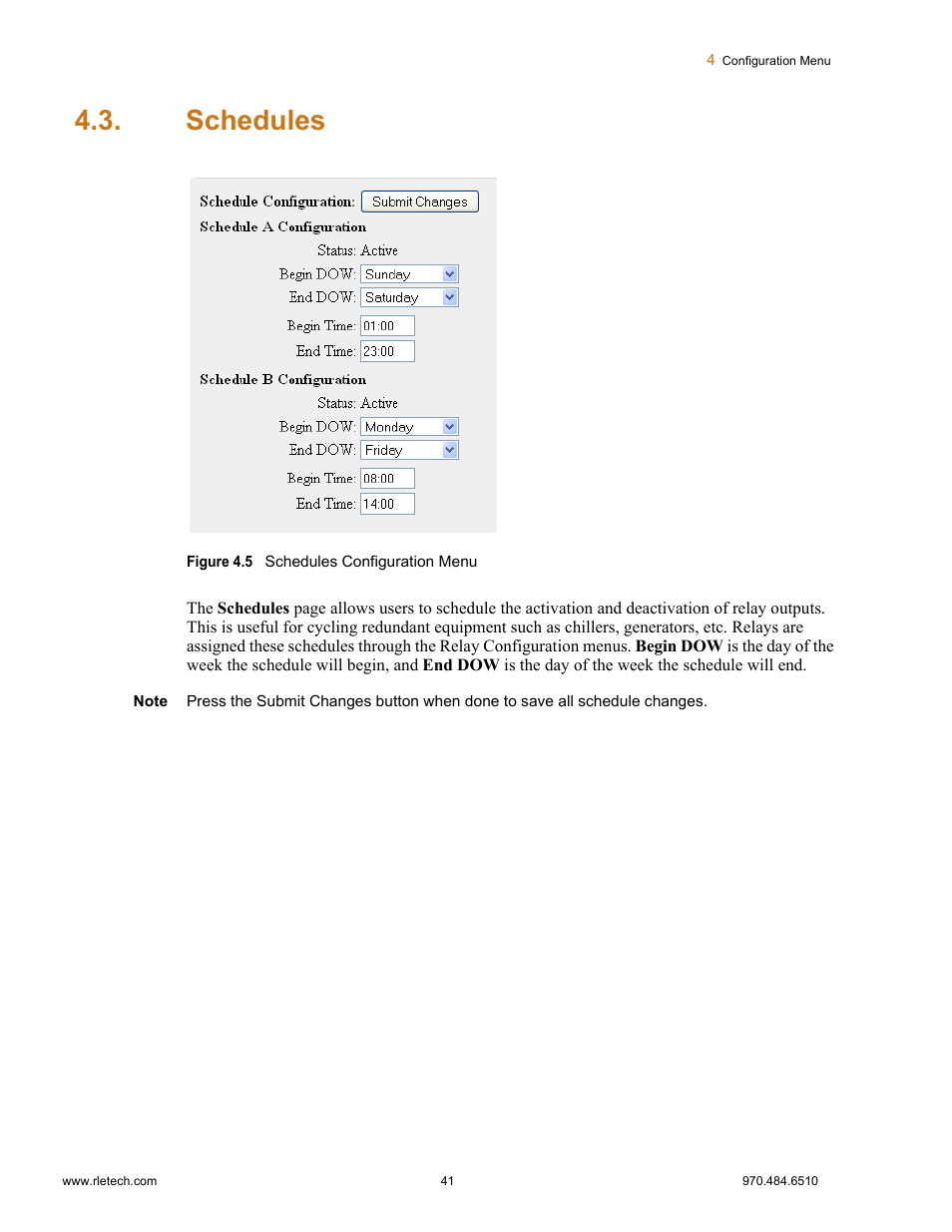 Schedules, Figure 4.5 schedules configuration menu | Falcon F3400 User Manual | Page 41 / 94