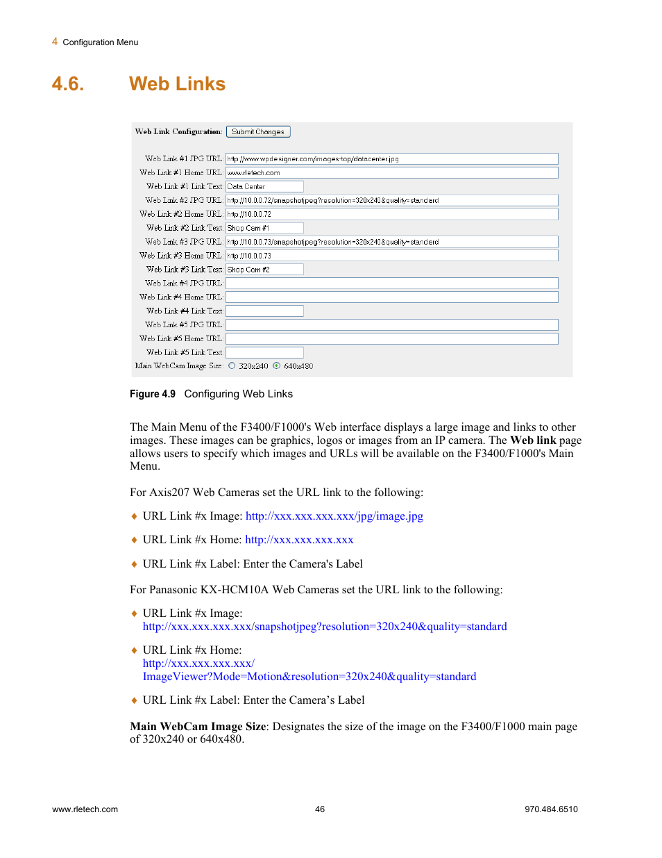 Web links, Figure 4.9 configuring web links | Falcon F3400 User Manual | Page 46 / 94