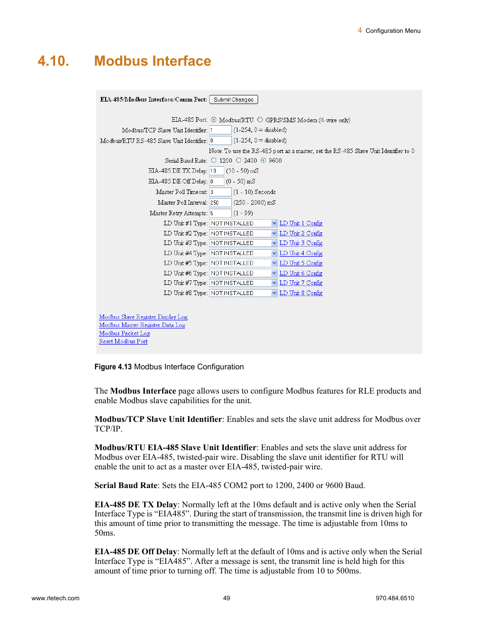 Modbus interface, Figure 4.13 modbus interface configuration | Falcon F3400 User Manual | Page 49 / 94