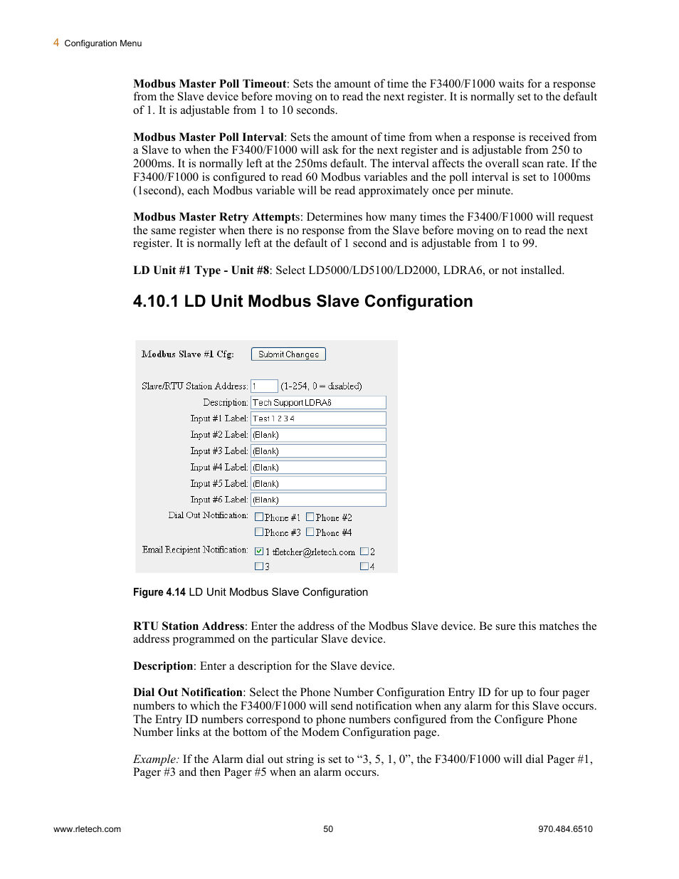 1 ld unit modbus slave configuration, Ld unit modbus slave configuration, Figure 4.14 ld unit modbus slave configuration | Falcon F3400 User Manual | Page 50 / 94