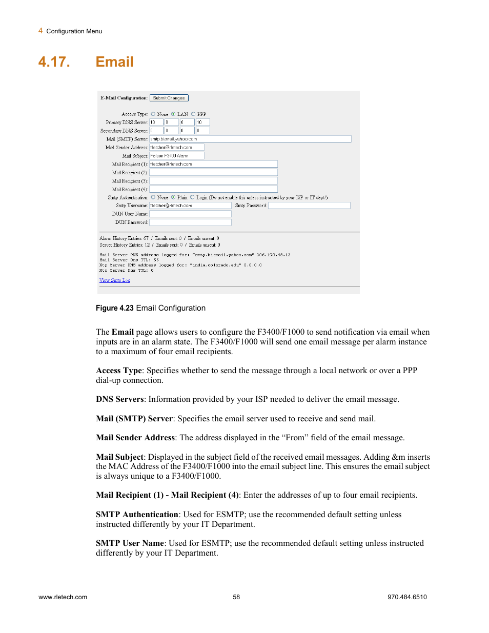 Email, Figure 4.23 email configuration | Falcon F3400 User Manual | Page 58 / 94