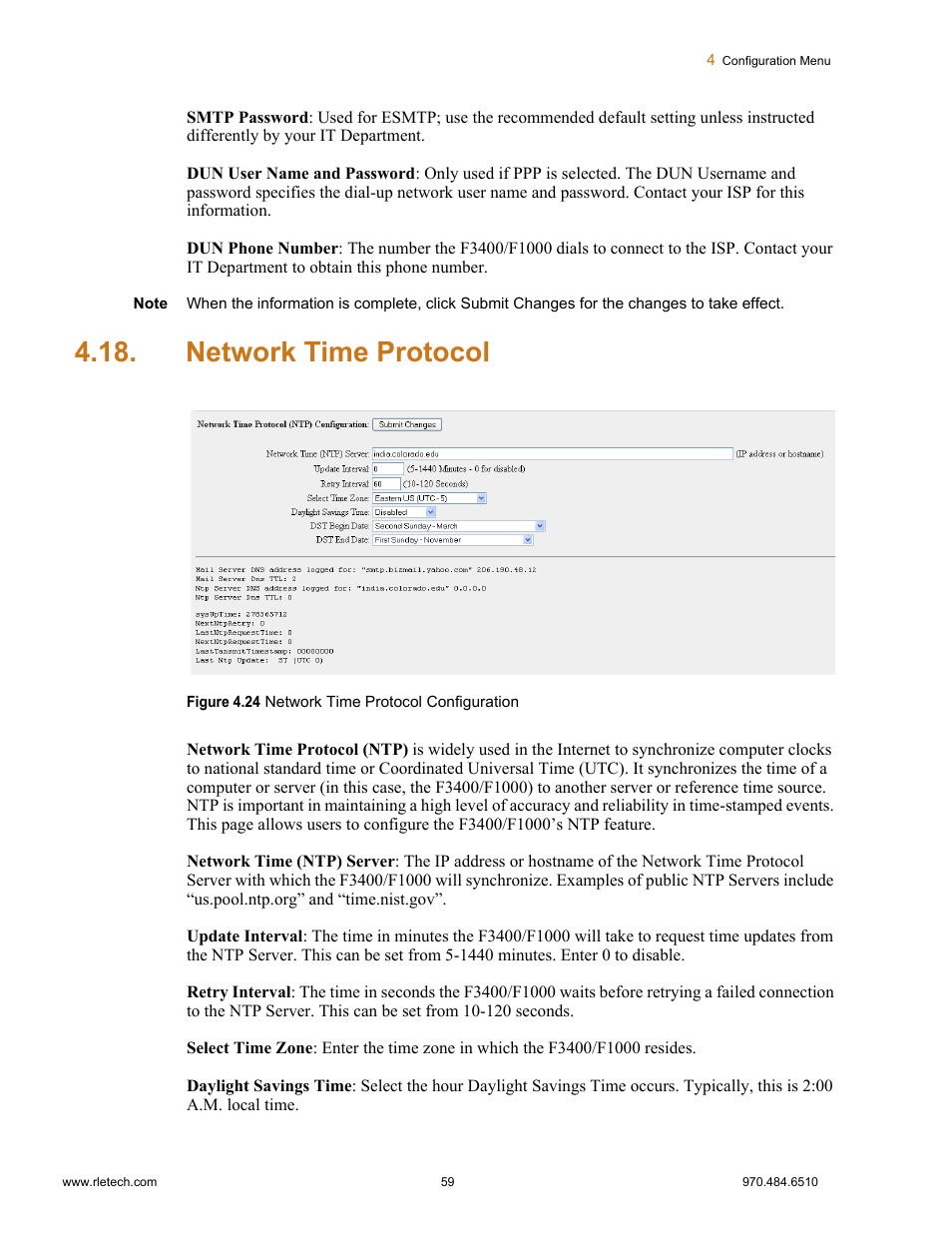 Network time protocol, Figure 4.24 network time protocol configuration | Falcon F3400 User Manual | Page 59 / 94