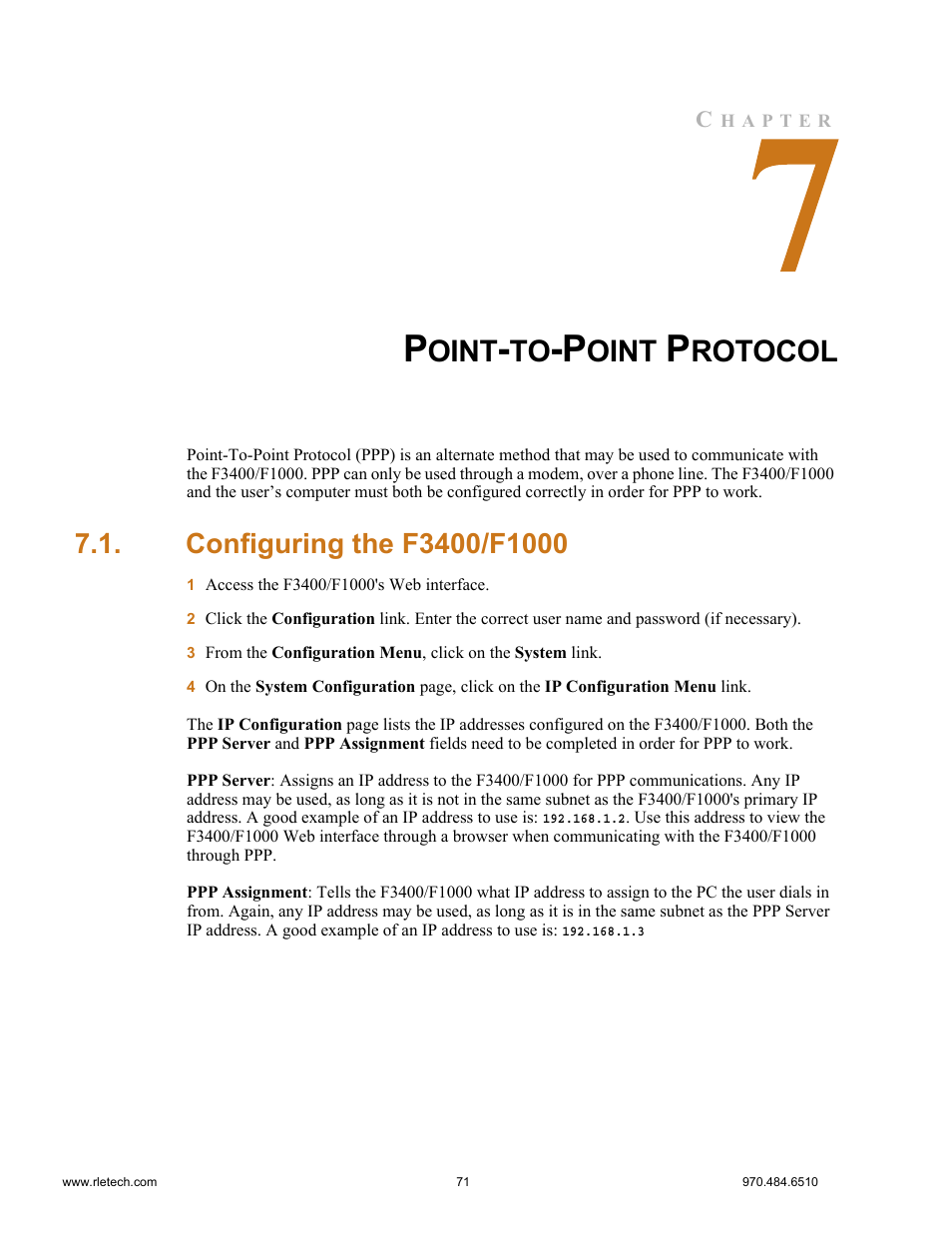 Point-to-point protocol, Configuring the f3400/f1000, Oint | Rotocol | Falcon F3400 User Manual | Page 71 / 94