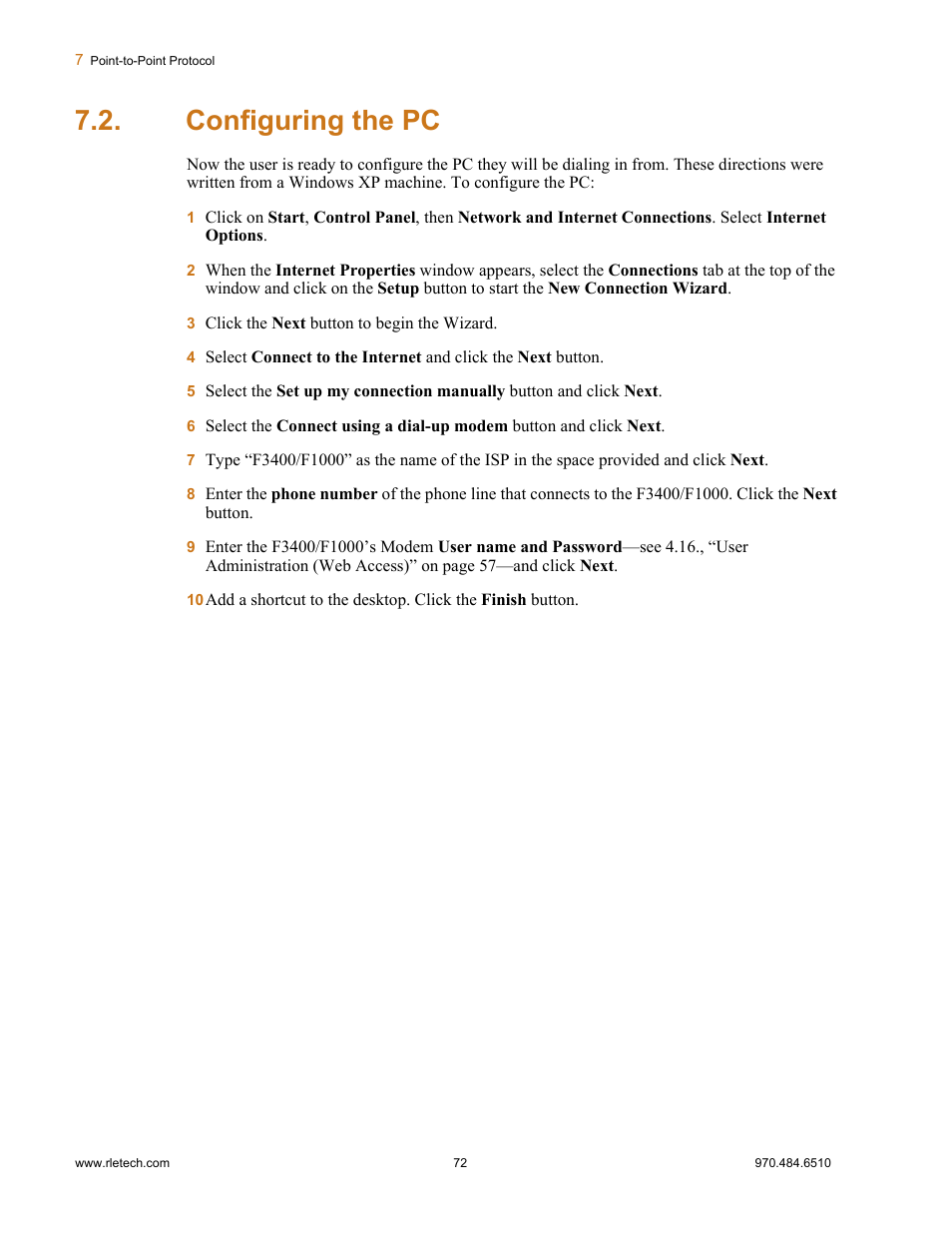 Configuring the pc | Falcon F3400 User Manual | Page 72 / 94