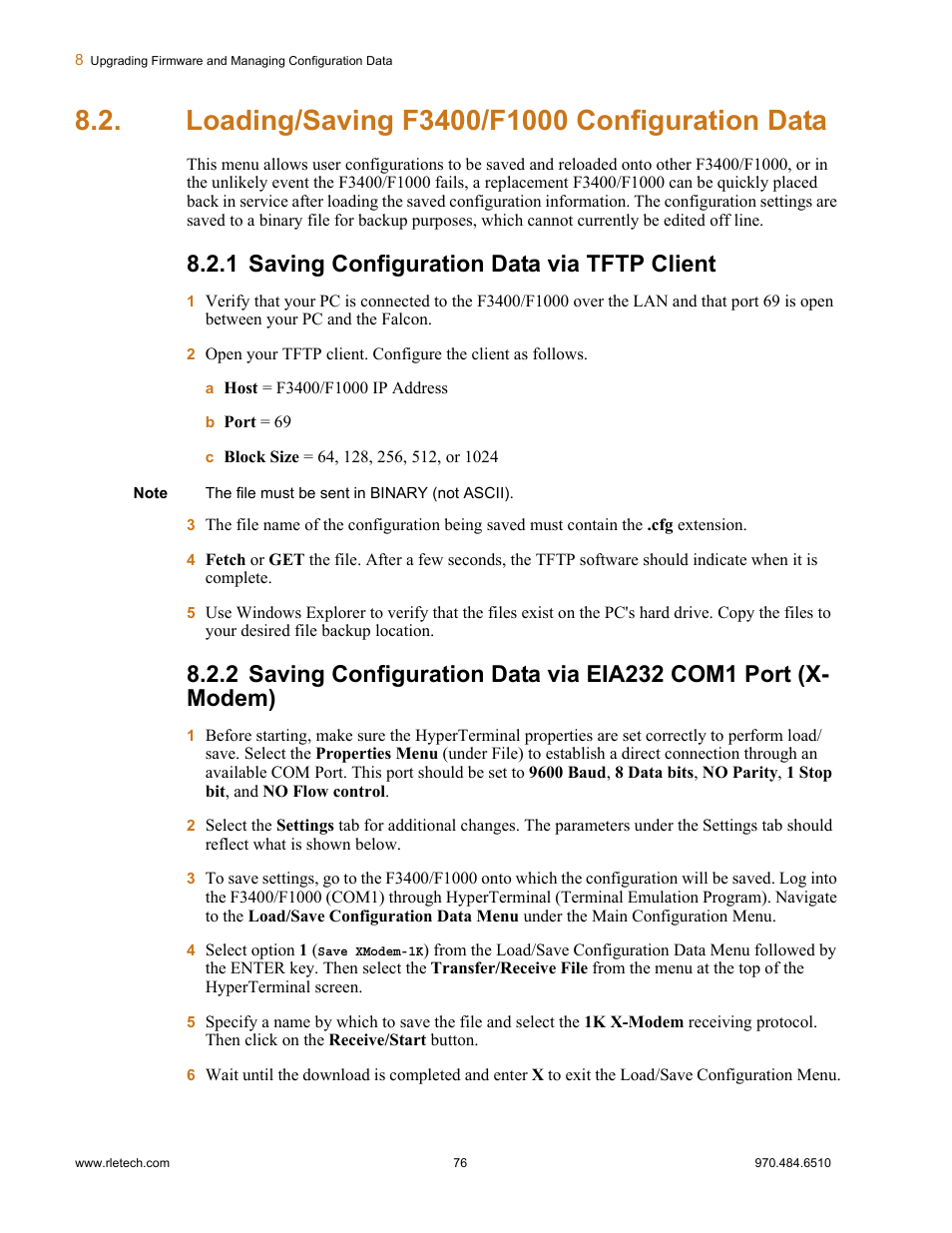 Loading/saving f3400/f1000 configuration data, 1 saving configuration data via tftp client | Falcon F3400 User Manual | Page 76 / 94