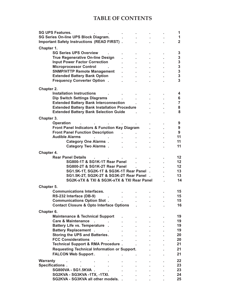 Falcon SG SERIES SG800-1T User Manual | Page 2 / 27