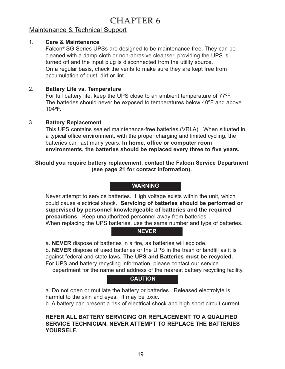 Chapter 6 | Falcon SG SERIES SG800-1T User Manual | Page 21 / 27