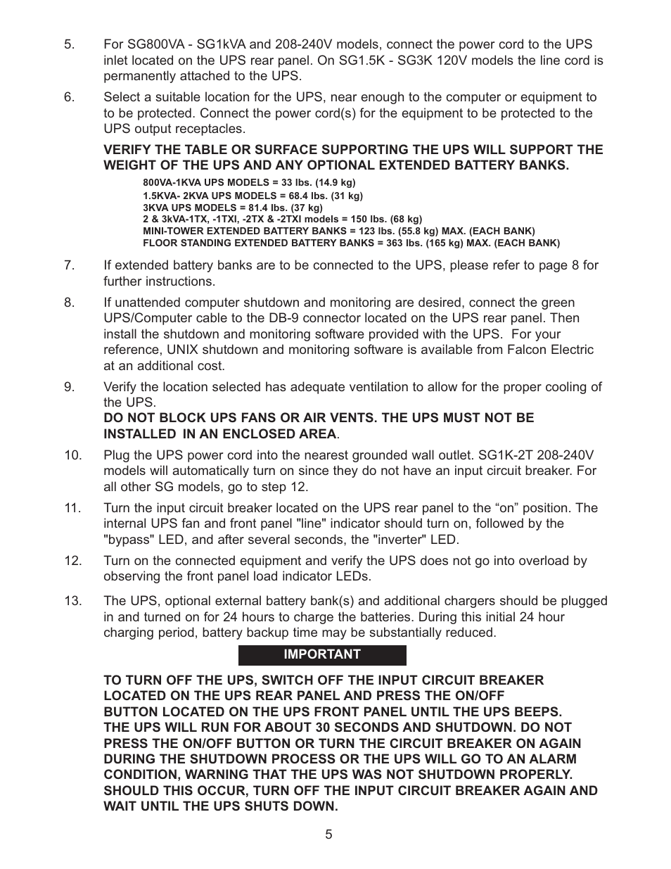 Falcon SG SERIES SG800-1T User Manual | Page 7 / 27