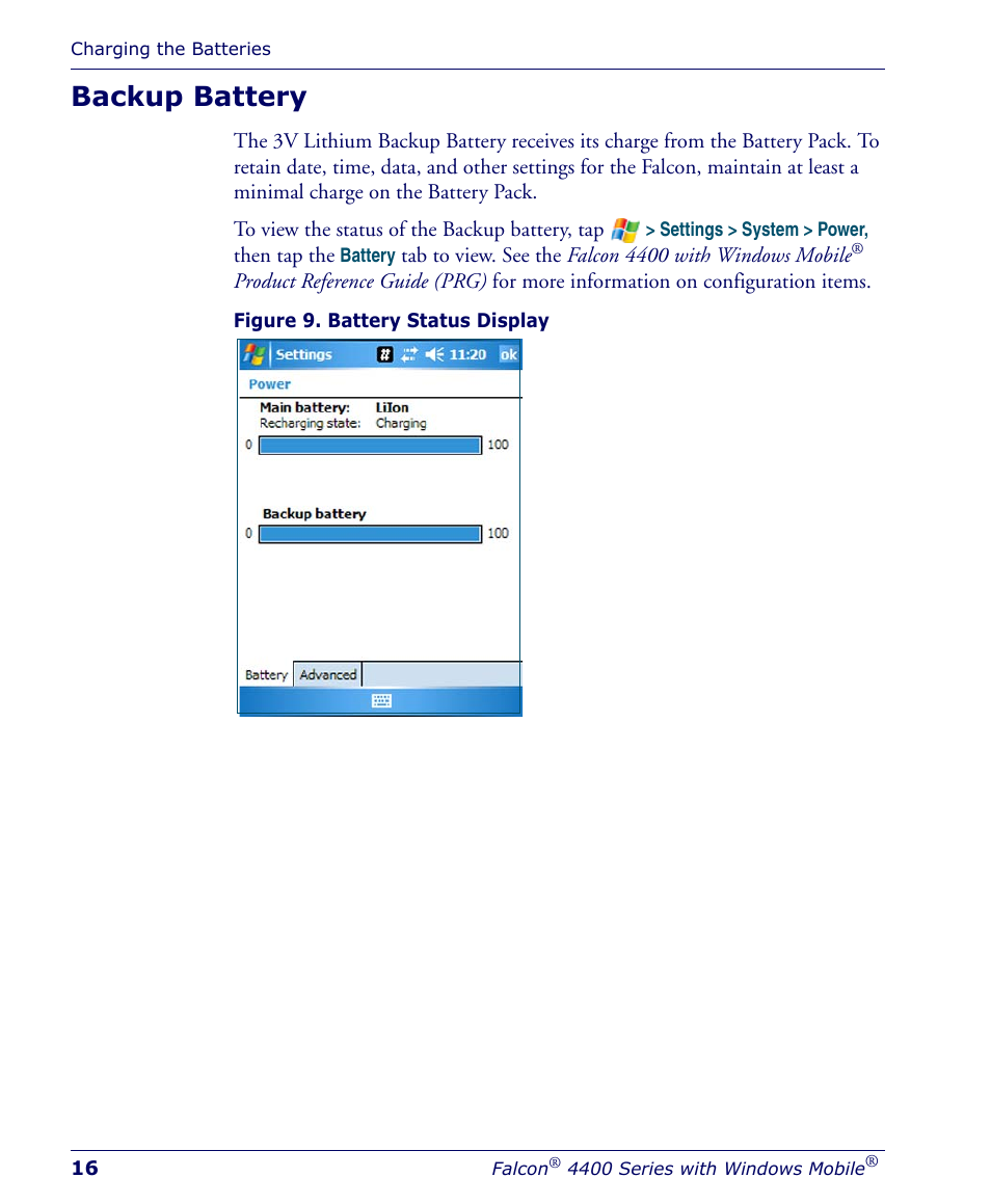 Backup battery | Falcon 4400 User Manual | Page 18 / 68