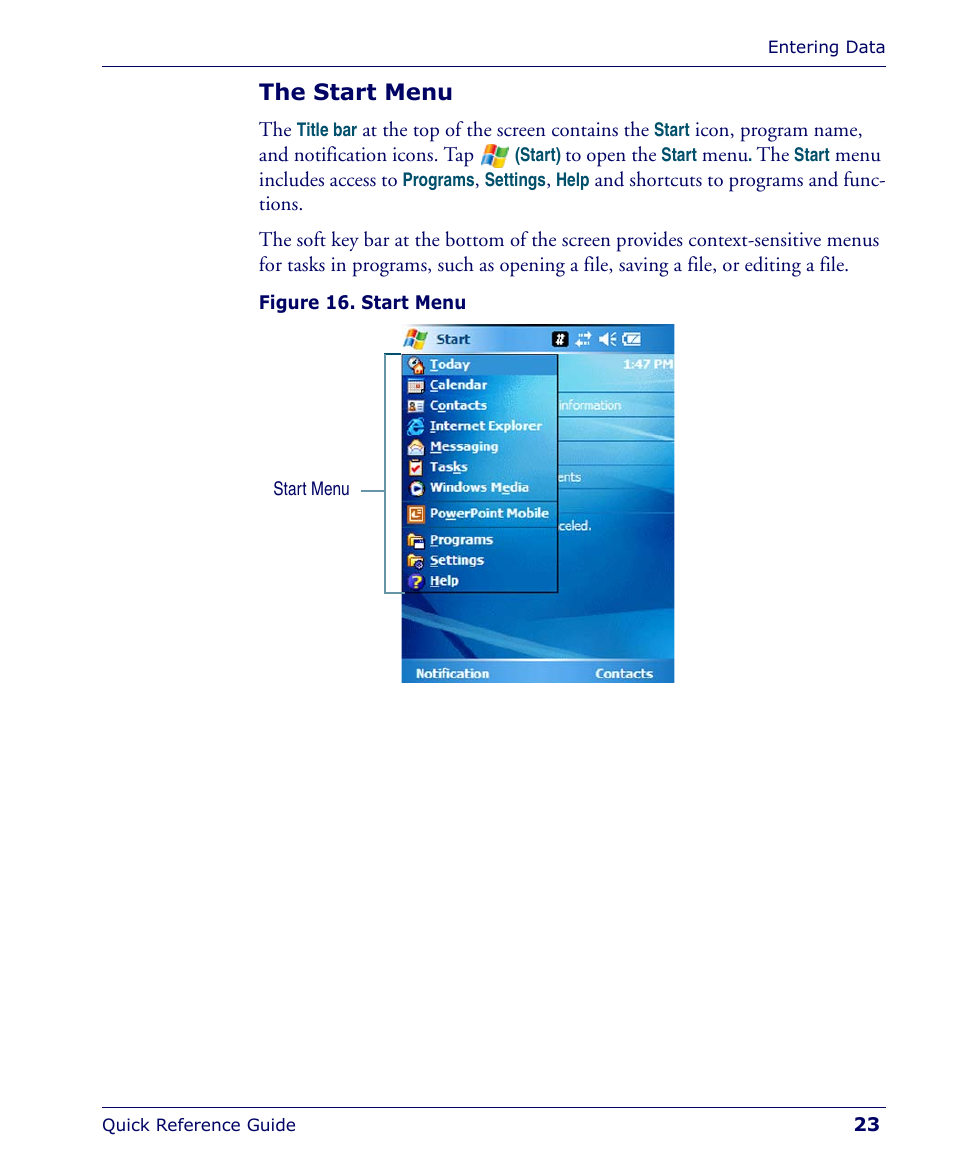 The start menu | Falcon 4400 User Manual | Page 25 / 68