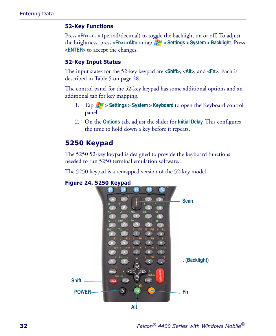5250 keypad | Falcon 4400 User Manual | Page 34 / 68
