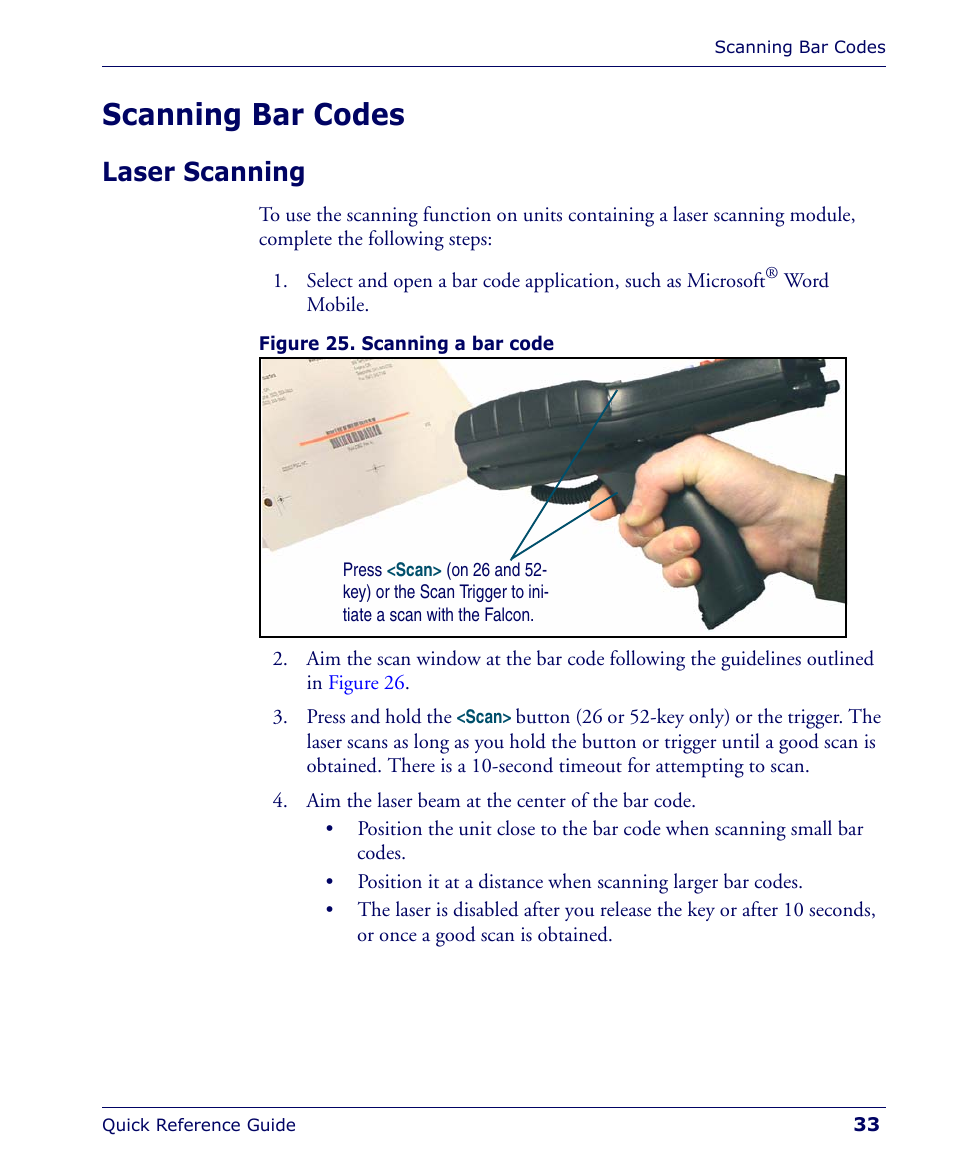 Scanning bar codes, Laser scanning | Falcon 4400 User Manual | Page 35 / 68