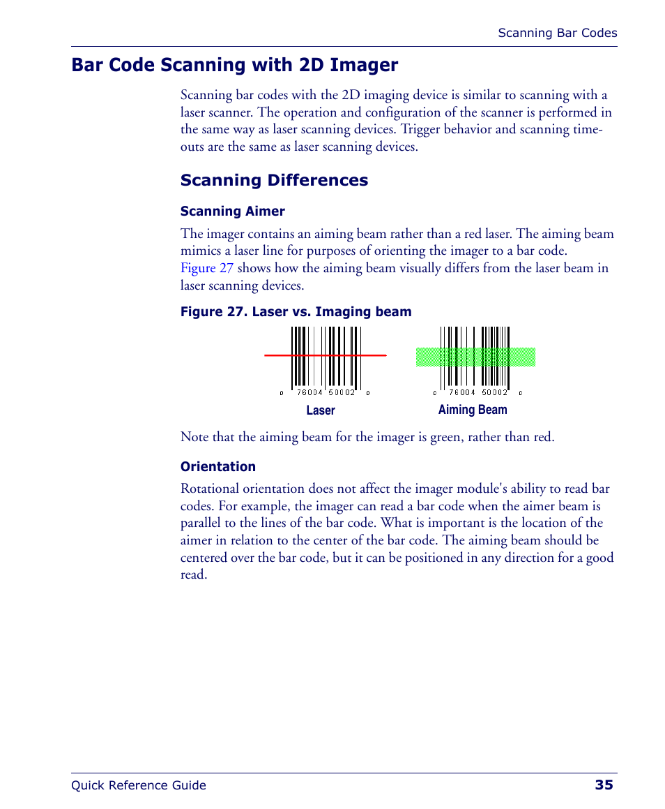 Bar code scanning with 2d imager, Scanning differences | Falcon 4400 User Manual | Page 37 / 68