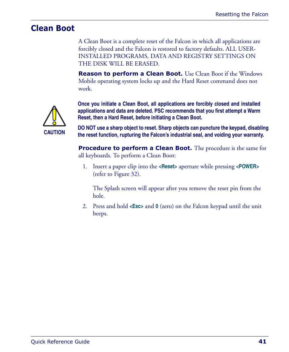 Clean boot | Falcon 4400 User Manual | Page 43 / 68