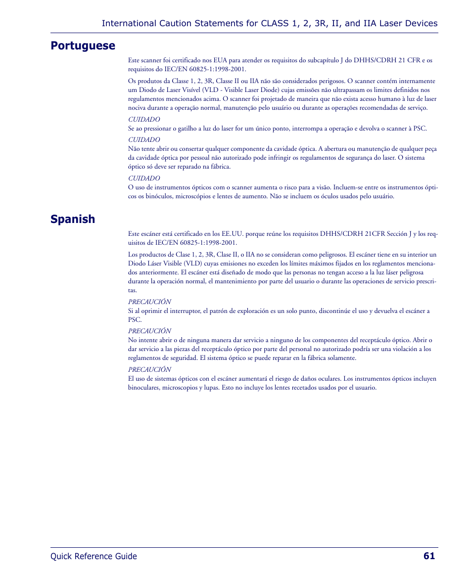 Portuguese, Spanish, Portuguese spanish | Falcon 4400 User Manual | Page 63 / 68