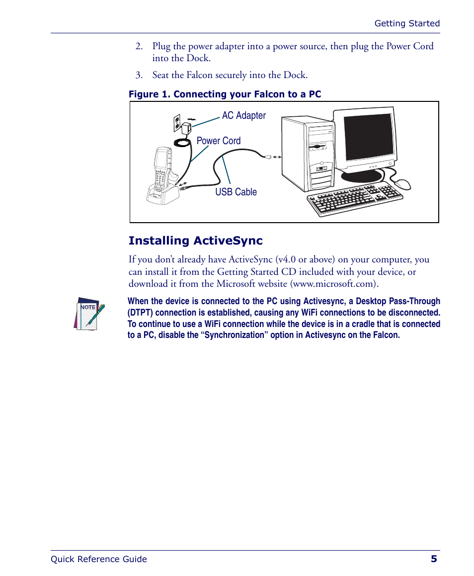 Installing activesync | Falcon 4400 User Manual | Page 7 / 68