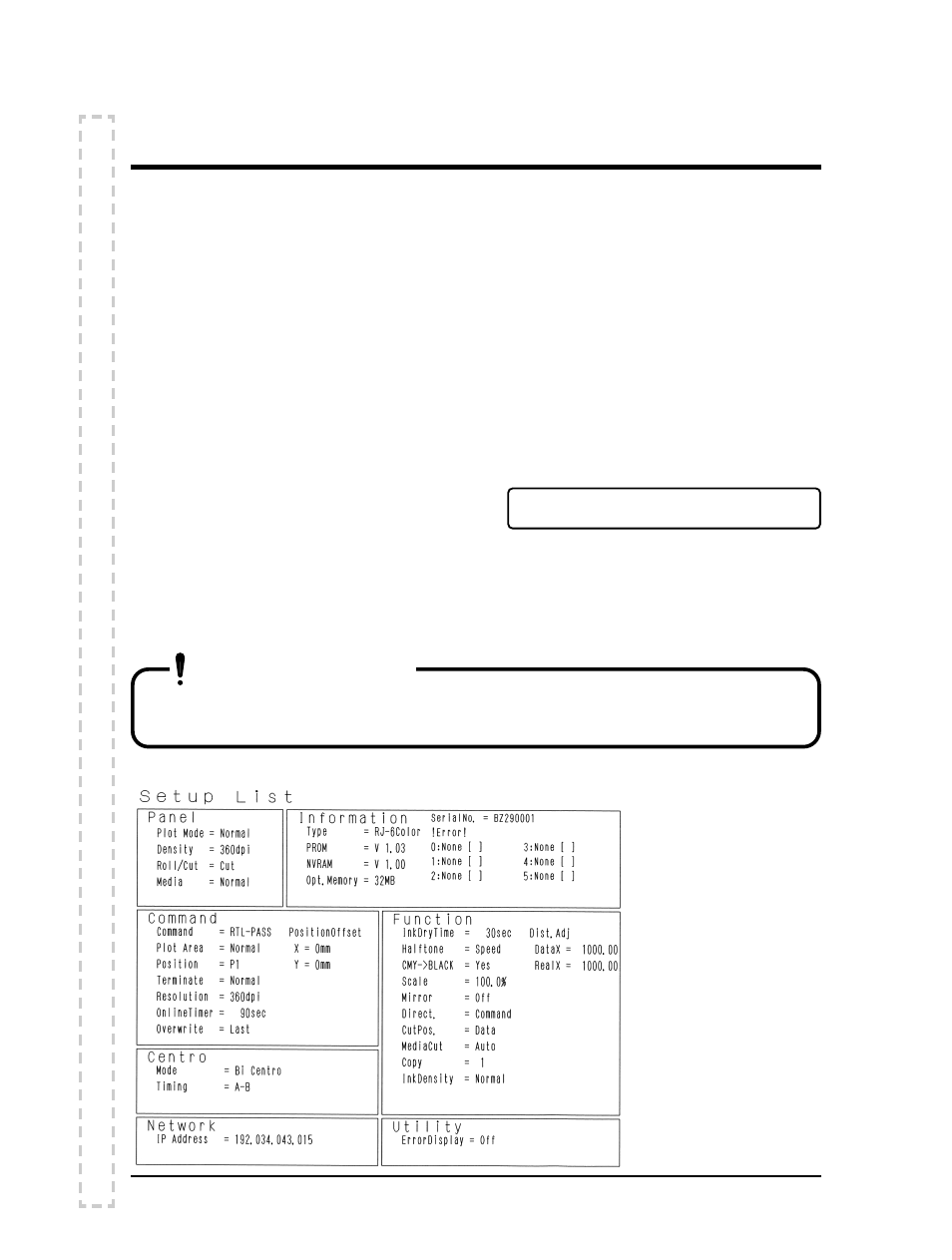 Printing the setup list, Important | Falcon Graphics RJ-6000 Series User Manual | Page 57 / 110