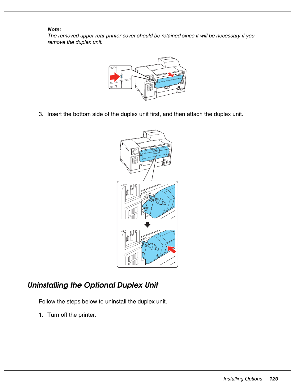 Uninstalling the optional duplex unit | Falcon B-300 User Manual | Page 120 / 201