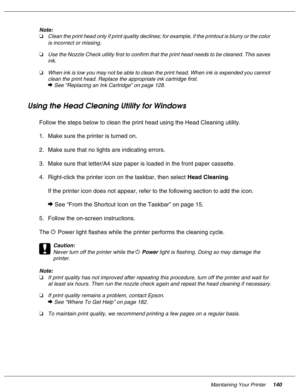 Using the head cleaning utility for windows | Falcon B-300 User Manual | Page 140 / 201