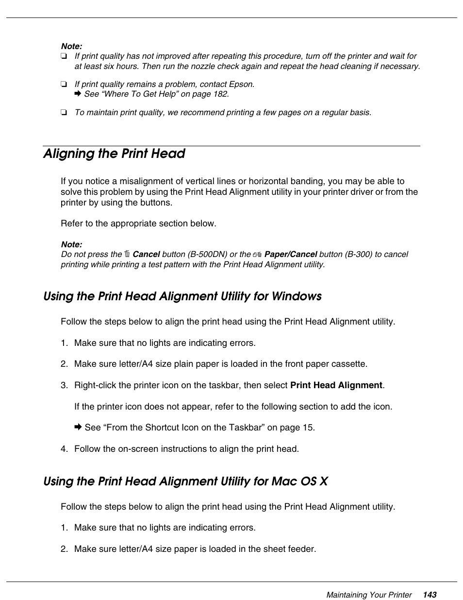 Aligning the print head, Using the print head alignment utility for windows | Falcon B-300 User Manual | Page 143 / 201