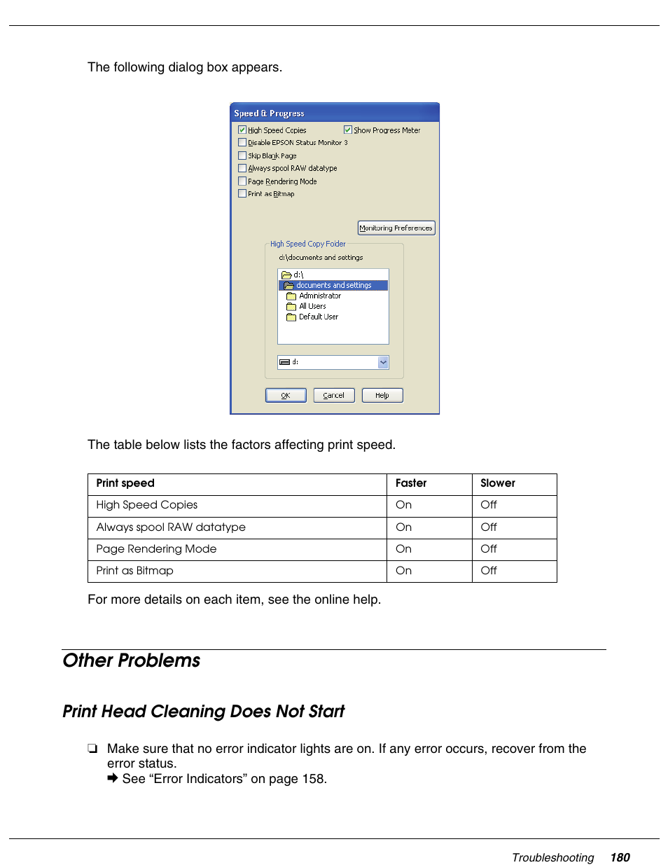 Other problems, Print head cleaning does not start | Falcon B-300 User Manual | Page 180 / 201