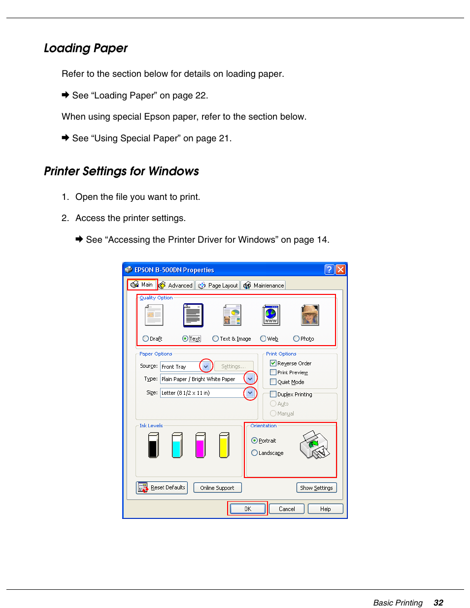 Loading paper, Printer settings for windows, Loading paper printer settings for windows | Falcon B-300 User Manual | Page 32 / 201