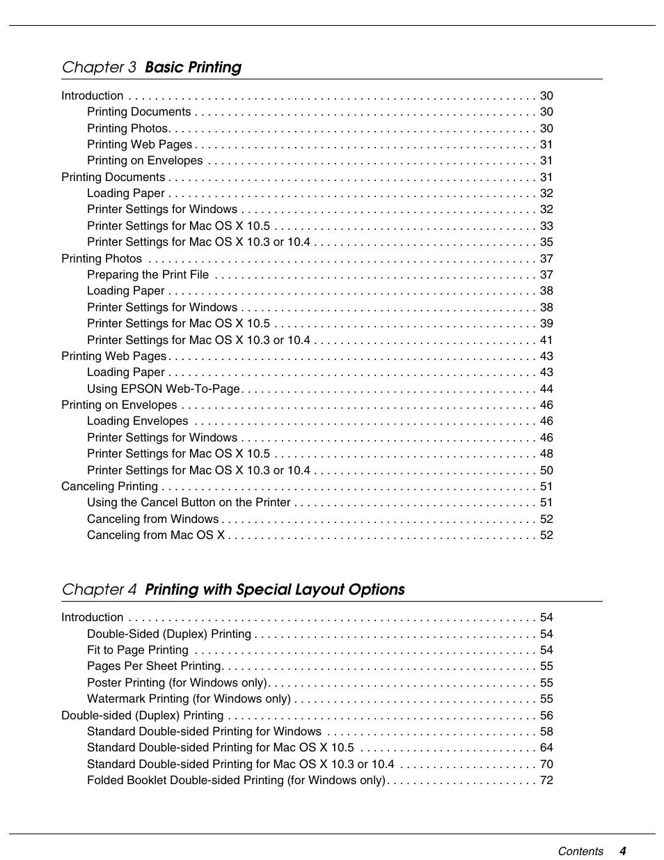 Chapter 3 basic printing, Chapter 4 printing with special layout options | Falcon B-300 User Manual | Page 4 / 201