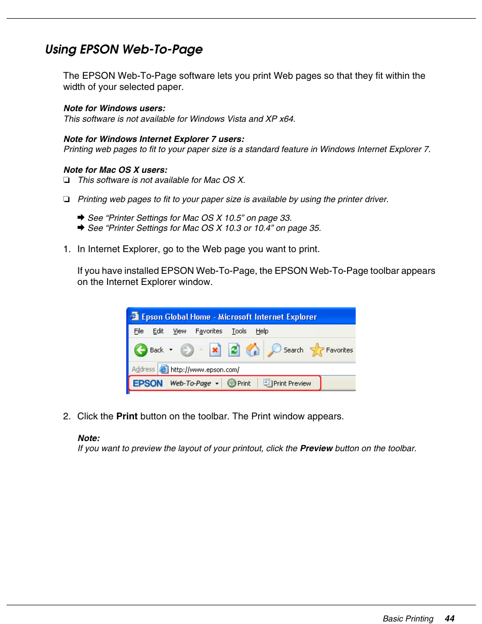 Using epson web-to-page | Falcon B-300 User Manual | Page 44 / 201