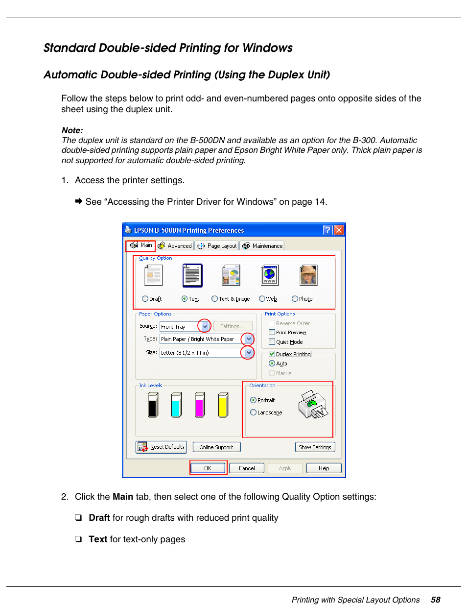 Standard double-sided printing for windows | Falcon B-300 User Manual | Page 58 / 201