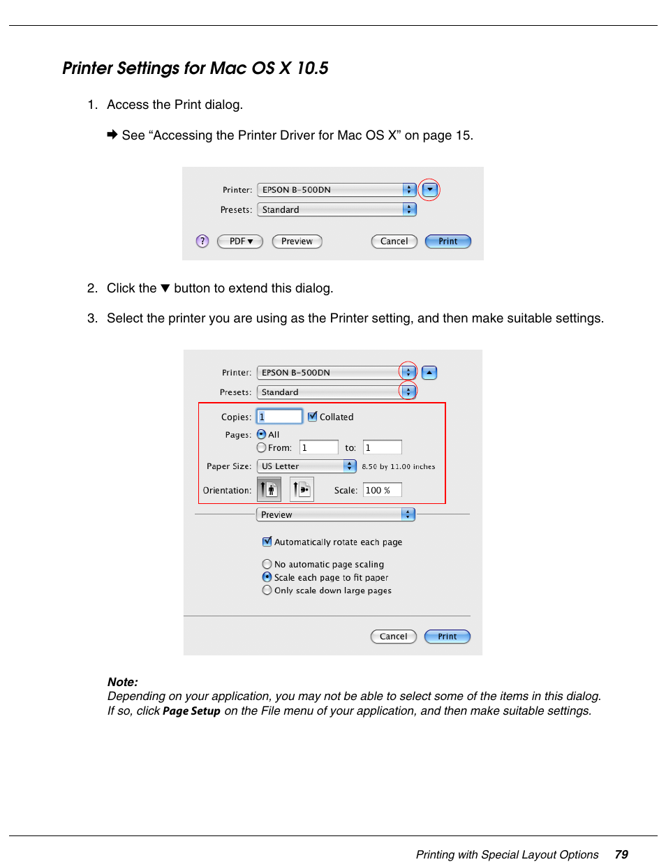 Printer settings for mac os x 10.5 | Falcon B-300 User Manual | Page 79 / 201