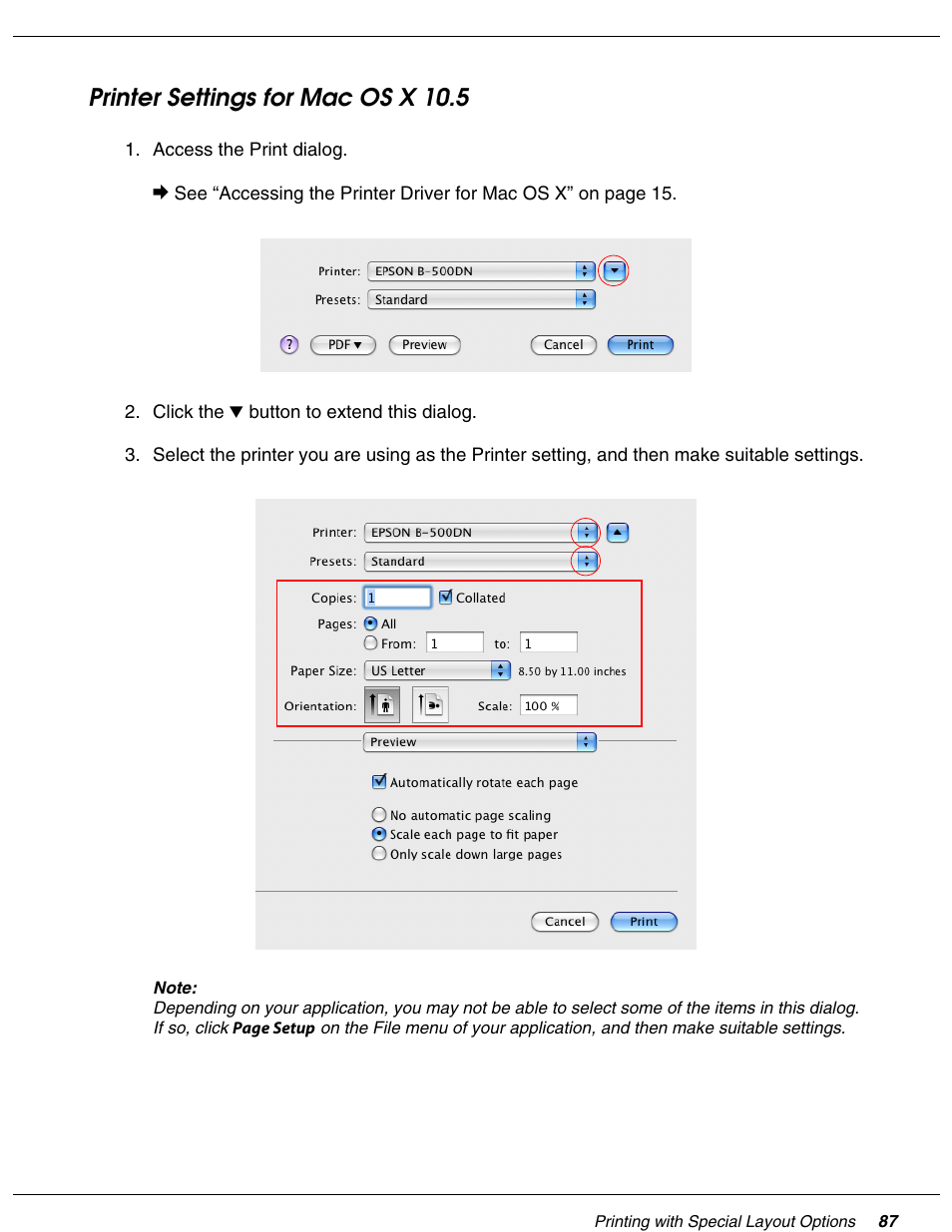 Printer settings for mac os x 10.5 | Falcon B-300 User Manual | Page 87 / 201