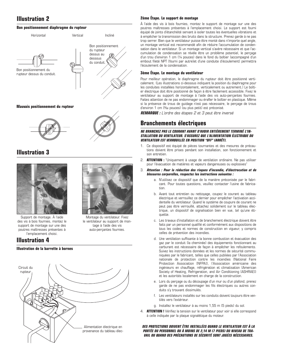 Branchements électriques, Illustration 2, Illustration 3 illustration 4 | Fantech DBF110 User Manual | Page 6 / 12